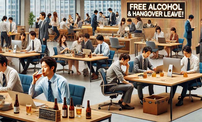 Japanese Company Offers Free Drinks and Hagover Leave to Attract New Talent