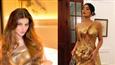 Urvashi Rautela dazzles in a steamy Chic Gold Tin Foil gown similar to Kylie Jenner at Justin Bieber's wedding