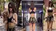 Giorgia Andriani flaunts her sexy toned physique in a black sports bra and a mini camouflage skirt as gets spotted post her gym session!