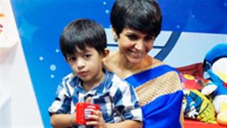 Mandira launches lighting toys with son Veer