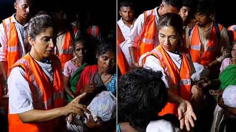 "A Light After Sunset Brings Safety": Bhumi Pednekar Navigates Submerged Roads to Distribute Solar Lights in Flood-Hit Assam!