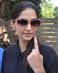 Sonam Kapoor at Bollywood Stars Cast their Votes