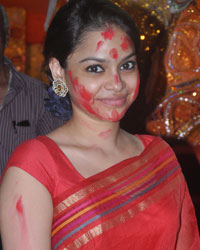 Sumona Chakravarti at Bollywood Stars Celebrate Durga Pooja