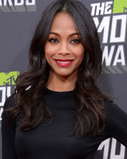 Actress Zoe Saldana arrives at the 2013 MTV Movie Awards in Culver City, California