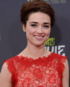 Actress Crystal Reed arrives at the 2013 MTV Movie Awards in Culver City, California