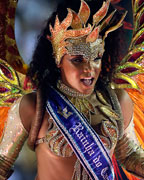Queen of Carnival Evelyn Bastos takes part in a parade with the Mangueira samba school during the annual carnival parade in Rio de Janeiro's Sambadrome