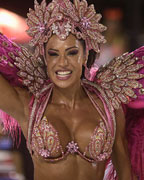 Drum queen Gracyanne Barbosa from the Jacarezinho samba school dances during the first night of the A Group annual Carnival parade in Rio de Janeiro's Sambadrome
