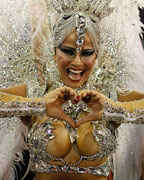 Drum Queen Viviane Araujo of the Salgueiro samba school participates on the first night of the annual carnival parade in Rio de Janeiro's Sambadrome