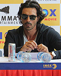 Irrfan Khan Nikhil Advani and Arjun Rampal during the promotion of 'D-Day' at Symbiosis, Pune