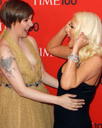 Singer Christina Aguilera arrives with actress Lena Dunham for the Time 100 gala celebrating the magazine's naming of the 100 most influential people in the world for the past year