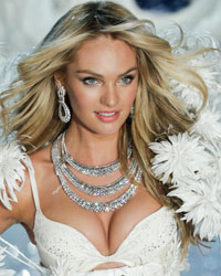 Model Candice Swanepoel presents a creation during the annual Victoria's Secret Fashion Show in New York