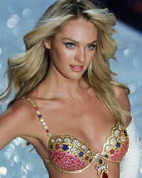 Model Candice Swanepoel presents a creation during the annual Victoria's Secret Fashion Show in New York