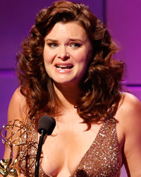 Actress Heather Tom from 'The Bold and the Beautiful' cries as she accepts the award for outstanding lead actress in a drama series, during the 40th annual Daytime Emmy Awards in Beverly Hills,