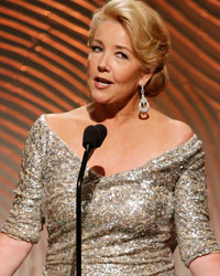 Melody Thomas Scott from 'The Young and the Restless' speaks on stage about how a wedding dress her character in the show wore is being donated to The Smithsonian's National Museum of American History during the 40th annual Daytime Emmy Awards in Beverly Hills