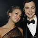 Kaley Cuoco and actor Jim Parsons from 'The Big Bang Theory' pose at the Governors Ball after the 63rd Primetime Emmy Awards in Los Angeles