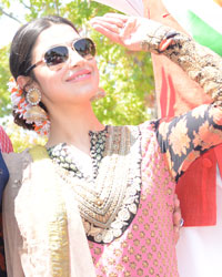 Divya Khosla Kumar spotted in Sabyasachi at a flag hoisting ceremony in SAN FRANCISCO