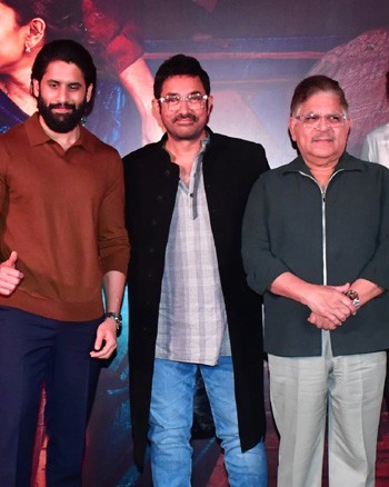 Sundip Ved, Naga Chaitanya, Aamir Khan, Allu Aravind, Chandoo Mondeti and Devi Sri Prasad
