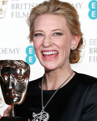 Cate Blanchett celebrates winning Best Actress for 'Blue Jasmine' at the British Academy of Film and Arts (BAFTA) awards ceremony at the Royal Opera House in London