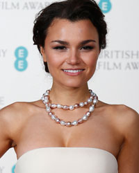 Citation reader Samantha Barks poses in the Winner's Area at the British Academy of Film and Arts (BAFTA) awards ceremony at the Royal Opera House in London