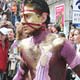 Models march at a parade during a body art contest in the Black Sea port of Odessa.