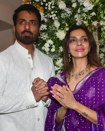 Sonu Sood snapped with his wife at Ganapati bappa darshan