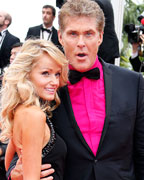 Actor David Hasselhoff and Hayley Roberts pose on the red carpet as they arrive for the screening of the film 'Jeune