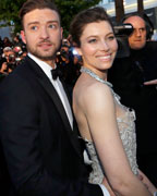 Justin Timberlake and Jessica Biel leave after the screening of the film 'Inside Llewyn Davis' in competition during the 66th Cannes Film Festival