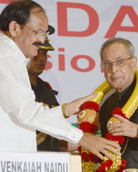 The President of Indian Shri Pranab Mukherjee during 160th Annual DayVenkaiah Naidu and Pranab Mukherjee