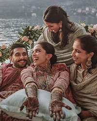 Ranveer Singh and Deepika Padukone with their sisters and mothers in this picture from their mehendi ceremony