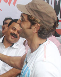 Dino Morea, Hrithik Roshan and Aditya Thackeray during the inauguration of Dino Moreas DM Fitness studio