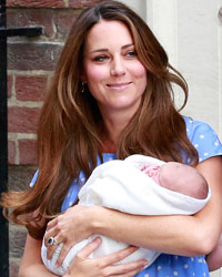 Britain's Prince William and his wife Catherine, Duchess of Cambridge appear with their baby son outside the Lindo Wing of St Mary's Hospital, in central London