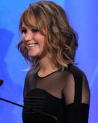 Producer Harvey Weinstein and actress Jennifer Lawrence speak on stage during the 24th Annual GLAAD Media Awards at JW Marriott Los Angeles at L.A. LIVE in Los Angeles, California