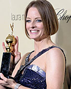 Jodie Foster poses with Cecil B. DeMille award at Weinstein Company after party following 70th annual Golden Globe Awards in Beverly Hills