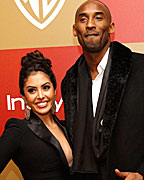 Kobie Bryant and his wife Vanessa Laine pose at the InStyle/Warner Bros. after party following the 70th annual Golden Globe Awards in Beverly Hills