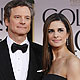 Colin Firth and his wife Livia Giuggioli arrive at the 69th annual Golden Globe Awards in Beverly Hills, California