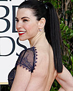 Actress Julianna Margulies poses as she arrives at the 70th annual Golden Globe Awards in Beverly Hills