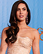 Megan Fox poses backstage at the 70th annual Golden Globe Awards in Beverly Hills