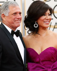 CBS CEO Les Moonves and wife Julie Chen arrive at the 71st annual Golden Globe Awards in Beverly Hills, California