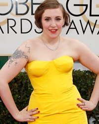 Actress Lena Dunham arrives at the 71st annual Golden Globe Awards in Beverly Hills, California