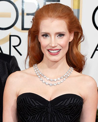 Actress Jessica Chastain arrives at the 71st annual Golden Globe Awards in Beverly Hills, California