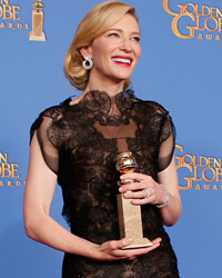 Actress Cate Blanchett poses backstage with her Best Performance by an Actress in a Motion Picture - Drama Award for 'Blue Jasmine' at the 71st annual Golden Globe Awards in Beverly Hills, California