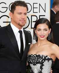 Actors Channing Tatum and his wife Jenna Dewan arrive at the 71st annual Golden Globe Awards in Beverly Hills, California