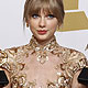 Singer Taylor Swift holds her Grammys in Los Angeles