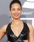 Singer Alicia Keys arrives at the 55th annual Grammy Awards in Los Angeles, California