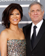 President and Chief Executive Officer of CBS Corporation Les Moonves and his wife Julie Chen arrive at the 55th annual Grammy Awards in Los Angeles, California