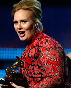 Adele accepts the Grammy for Best Pop Solo Performance for her song 'Set Fire To The Rain' at the 55th annual Grammy Awards in Los Angeles, California