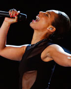 Alicia Keys performs at the 55th annual Grammy Awards in Los Angeles, California