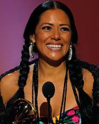 Lila Downs accepts the Grammy award for Best Regional Mexican Music Album for 'Pecados Y Milagros' at the 55th annual Grammy Awards in Los Angeles