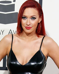 Recording artist Kaya Jones arrives at the 56th annual Grammy Awards in Los Angeles, California