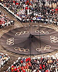 Athletes of participating countries stand in the middle of the Olympic Stadium after the athletes parade at the opening ceremony of the London 2012 Olympic Games